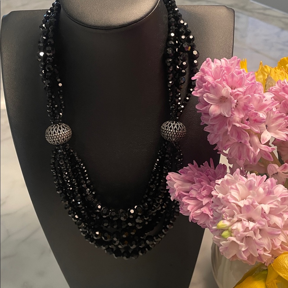 JBK Black Multi-Strand Faceted glass bead necklace